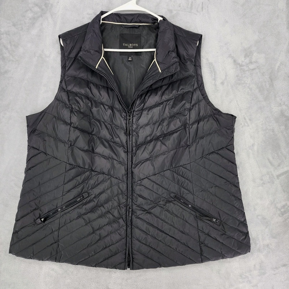 Talbots Puffer Vest Womens Size 2X Down Filled Black Quilted Full Zip Pockets